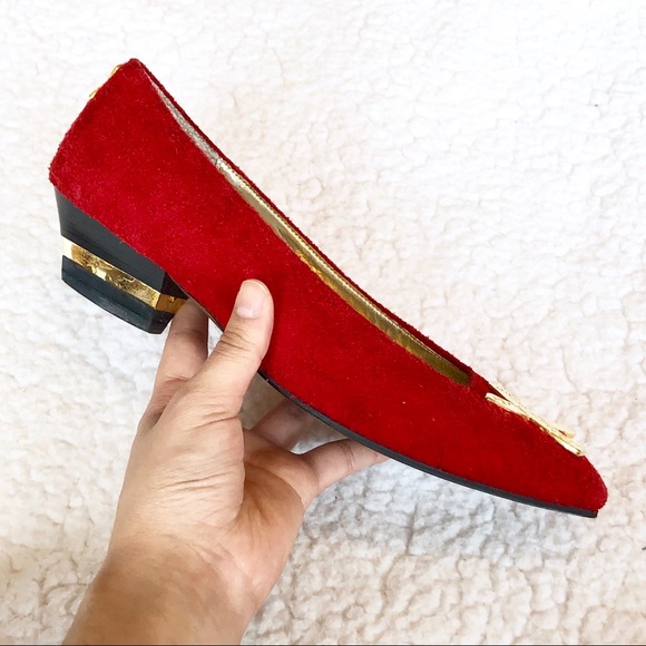 Paloma Picasso Vintage Red Suede Low Rise Heels - Picture 4 of 7